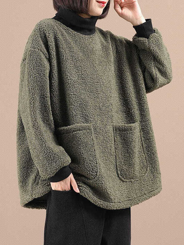 レディース ボア スウェット ハイネック 裏起毛 厚手 ゆったり トップス 秋冬