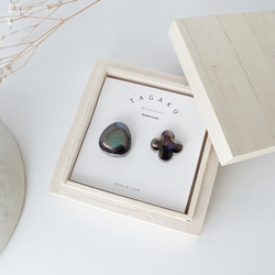 T-257 美濃燒磁磚耳環/耳環，黑珍珠色（皮革耳背） 第8張的照片