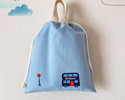 新作】はっ水オックス＊体操服巾着＊バス＊名前入り可＊車 体操服袋