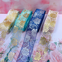 蝶模様の箔押しグログランリボン リボン・テープ Rose bouquet 通販
