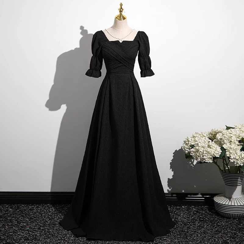 高級感 黒 半袖 パーティードレス プリンセス シンプル 韓国風 結婚式 誕生日 パーティー 成人式 前撮り HL709