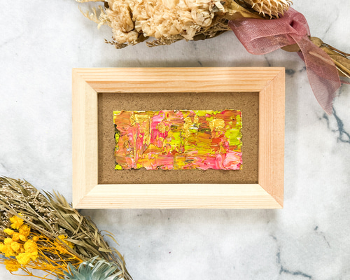 ミニ原画 「花を咲かせるロゼゴールド」 小さなアート テクスチャー