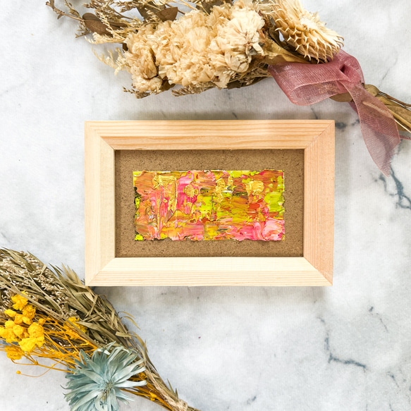 ミニ原画 「花を咲かせるロゼゴールド」 小さなアート テクスチャー