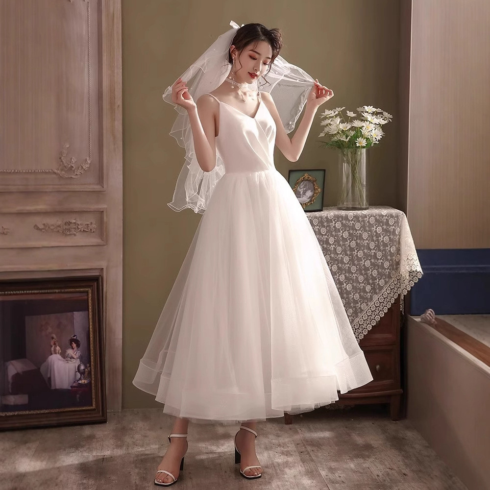 高級感 白 黒 ノースリーブ ウェディングドレス シンプル 韓国風 花嫁 誕生日 成人式 前撮り HL720