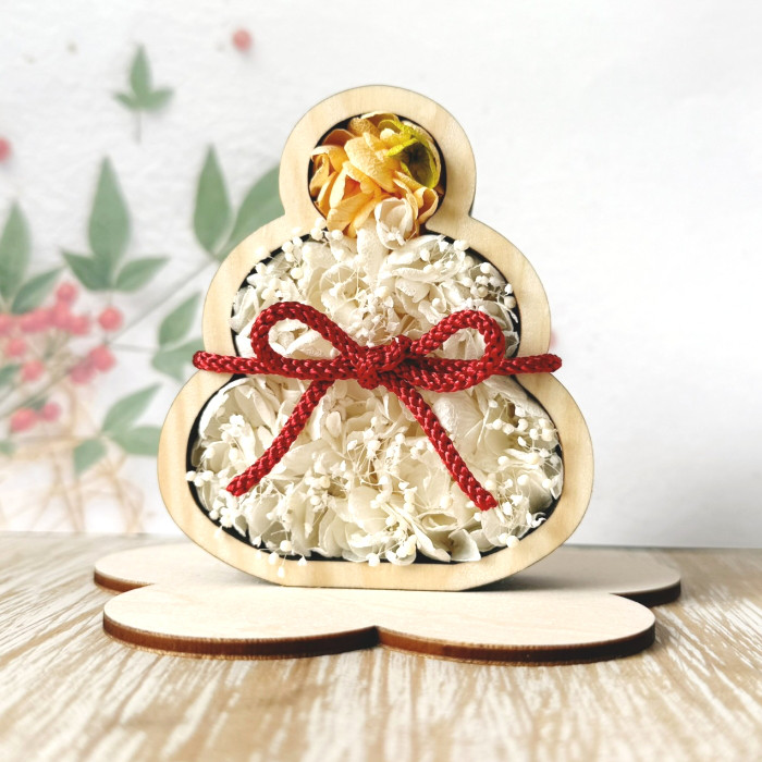 ひのき鏡餅*花*　　国産ひのき お正月 飾り 木製  プリザーブドフラワー インテリア 置物 省スペース プレゼント