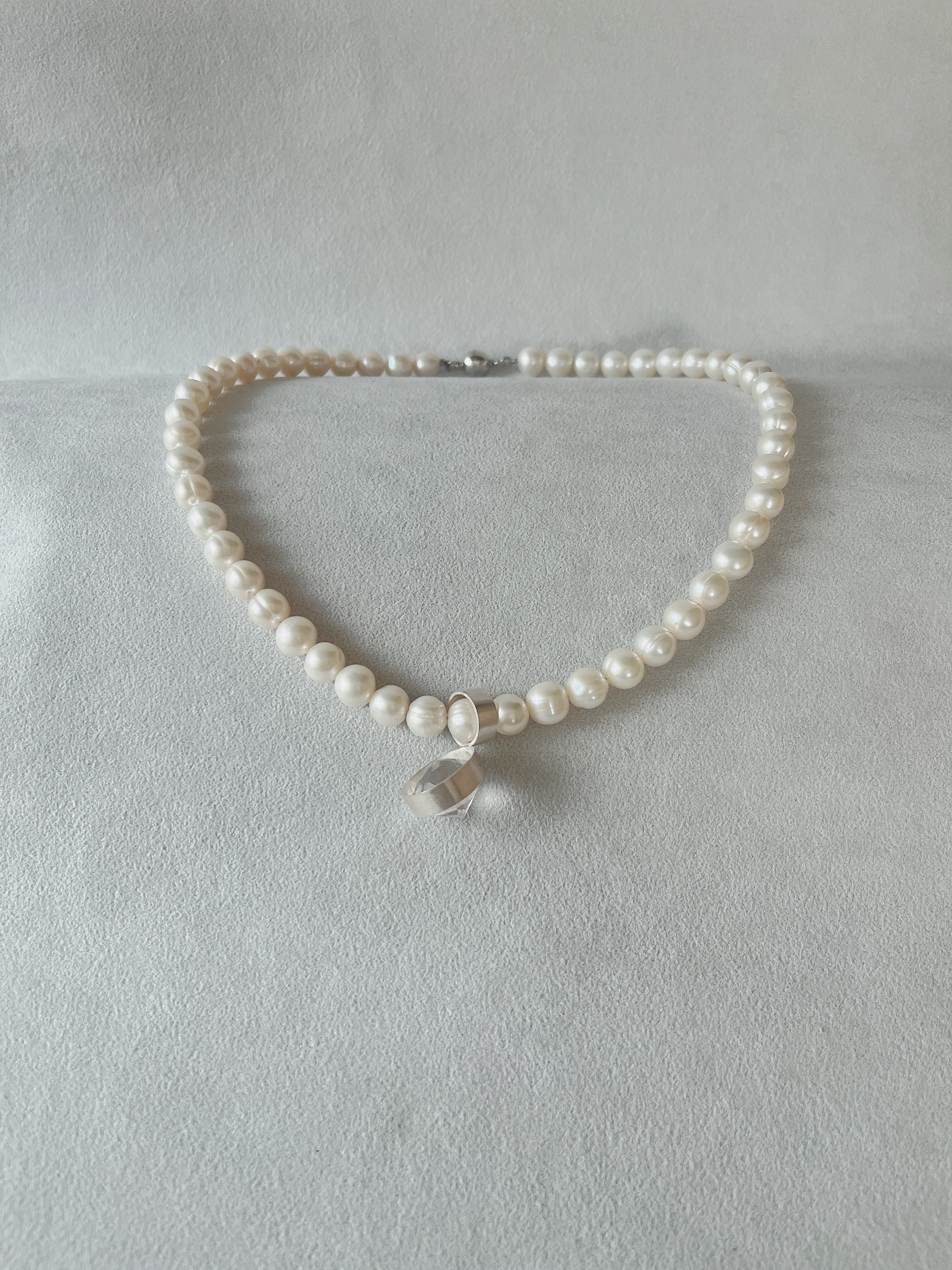 シルバー2925 クォーツ　パールネックレス