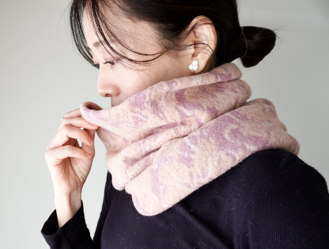 JACQUARD KNIT スヌード　pink×salmon