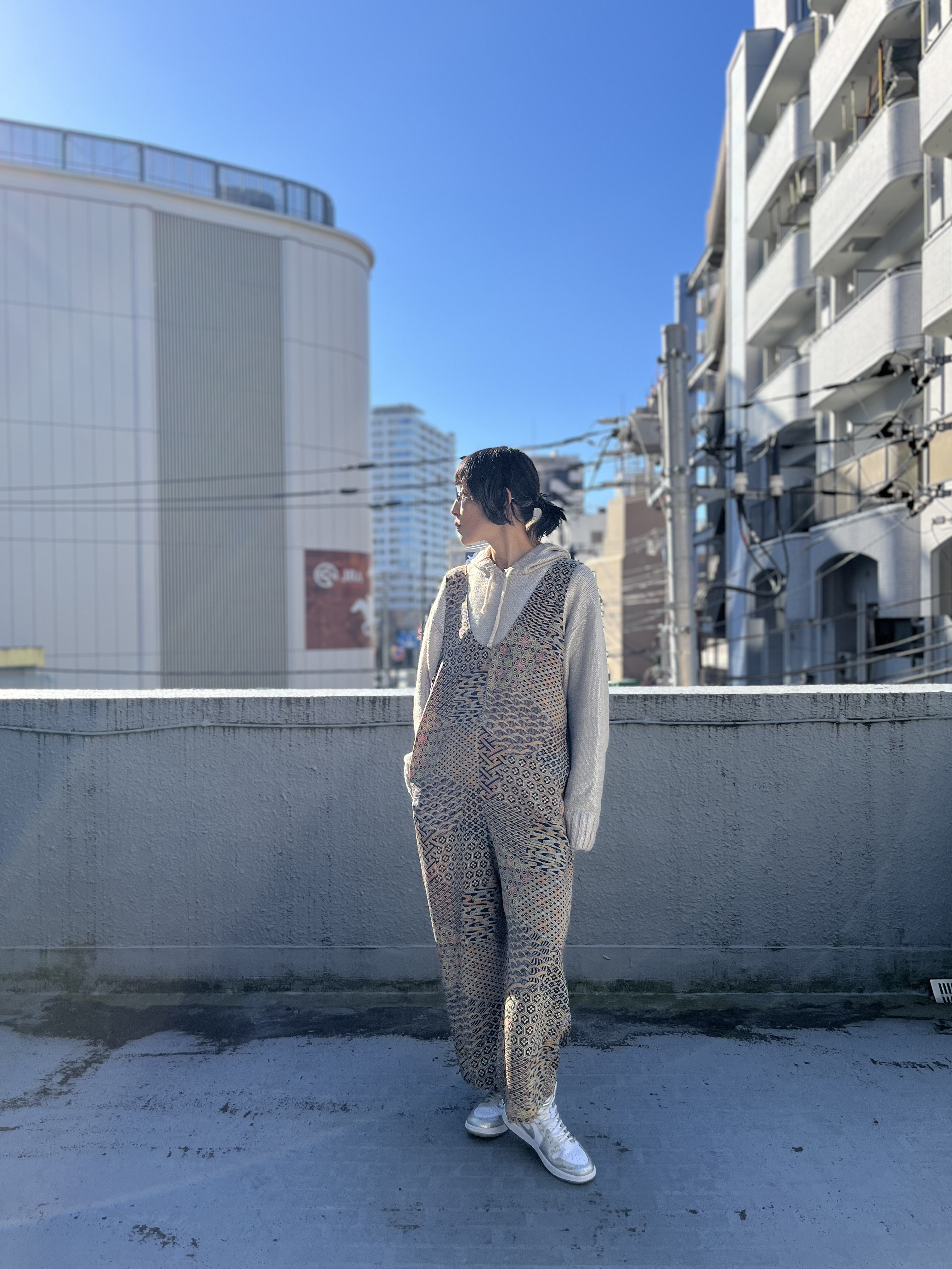 小紋のおまじないサロペット　　縮緬サロペット　寄席小紋リメイク　着物リメイク