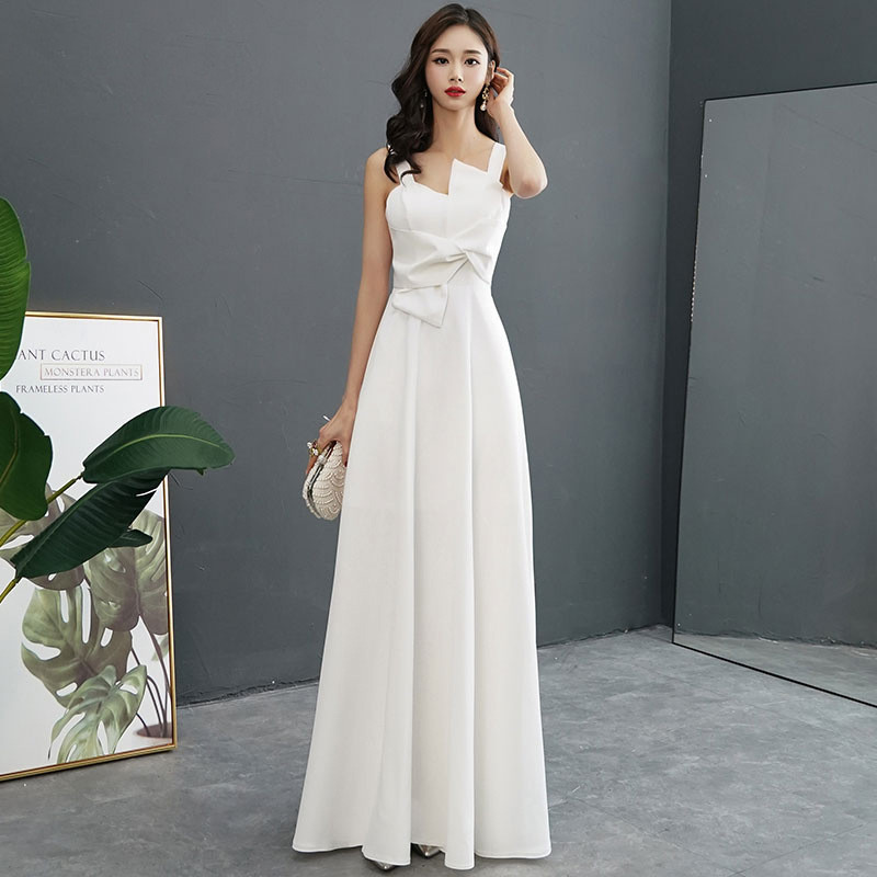 高級感 白 ノースリーブ パーティードレス シンプル 優雅 演奏会 発表会 誕生日 パーティー 前撮り HL737