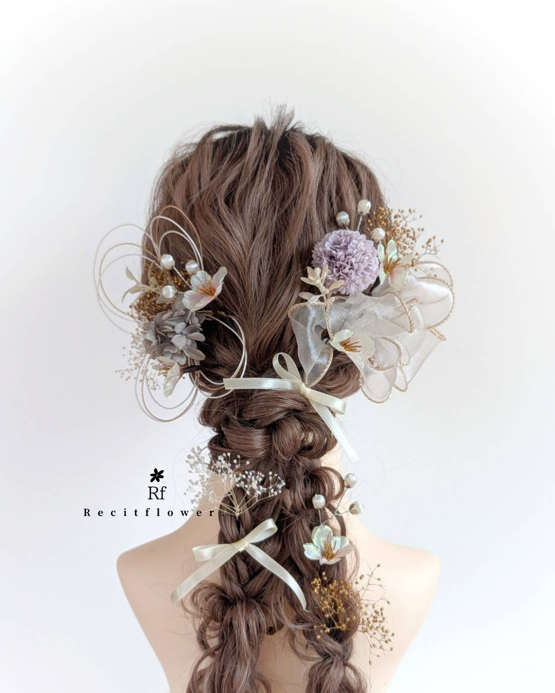 くすみカラーが可愛い髪飾り 成人式 卒業式 結婚式 七五三 白 ゴールド 桜 オーガンジ リボン  髪飾り RC258