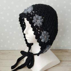 バブーシュカ スカーフ フラワーモチーフ かぎ針編み 三角巾 バンダナ