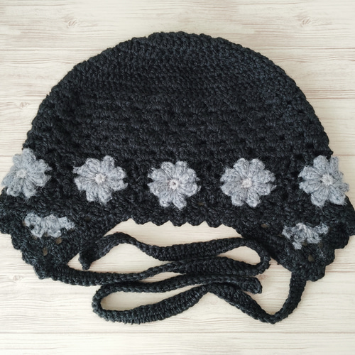 ボンネット イヤーマフ クロシェハット 耳当て付き 手編み モチーフ