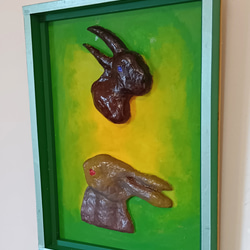 未来アートの「デコピン、打席に立つ」（クレイ絵画） 絵画 山川善作