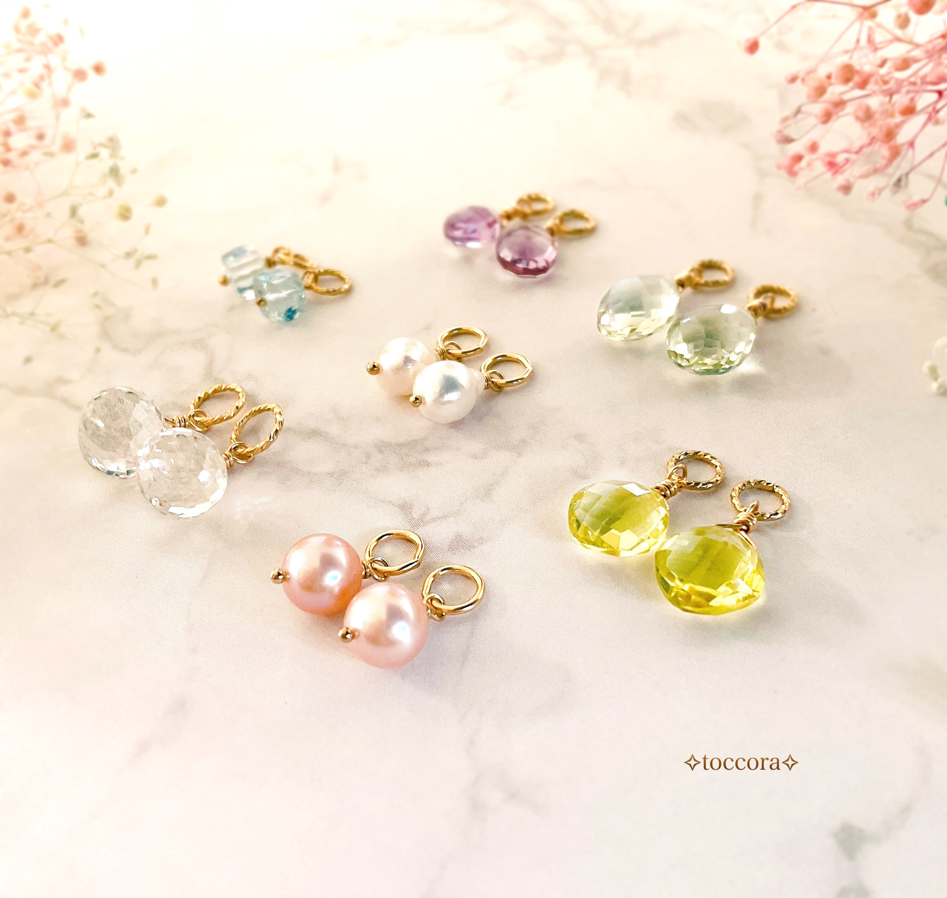 【超超お得】天然石と14kgfꕤ*.ﾟピアス(イヤリング)チャーム〜7ペアセット〜