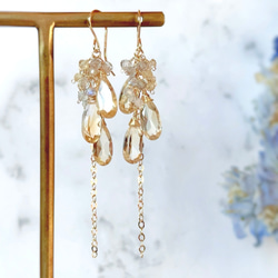 大粒マーキスカットガーネットの一月に咲く華やかブーケピアス◇14kgf