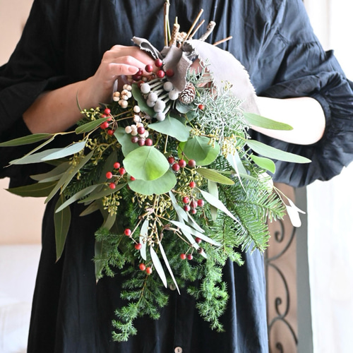 モミと針葉樹のフレッシュスワッグ＊40センチ Mサイズ リース Secret