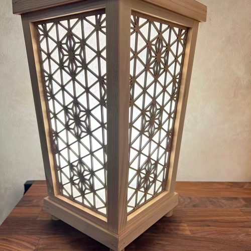 和モダンインテリアに｜木製組子行灯｜優しい灯りの間接照明 台形型麻