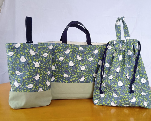 可愛いシマエナガ ブルーグレー キルティング デコレクションズ