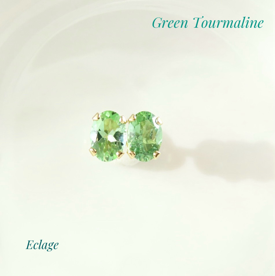 〈14kgf〉グリーントルマリンのオーバルカットピアス