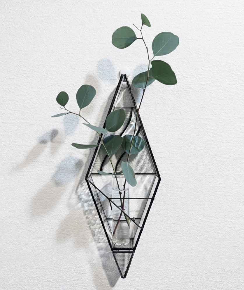 壁のインテリアに　ステンドグラスのフラワーベース・輪挿し【A波クリア】花器　花瓶　ガラス　壁掛け