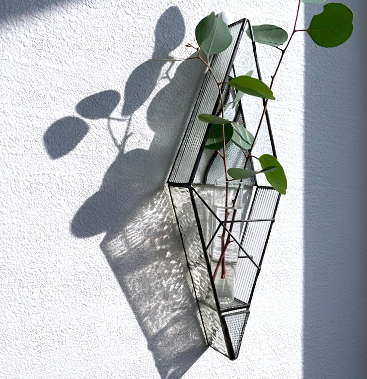 壁のインテリアに　ステンドグラスのフラワーベース・輪挿し【A波クリア】花器　花瓶　ガラス　壁掛け