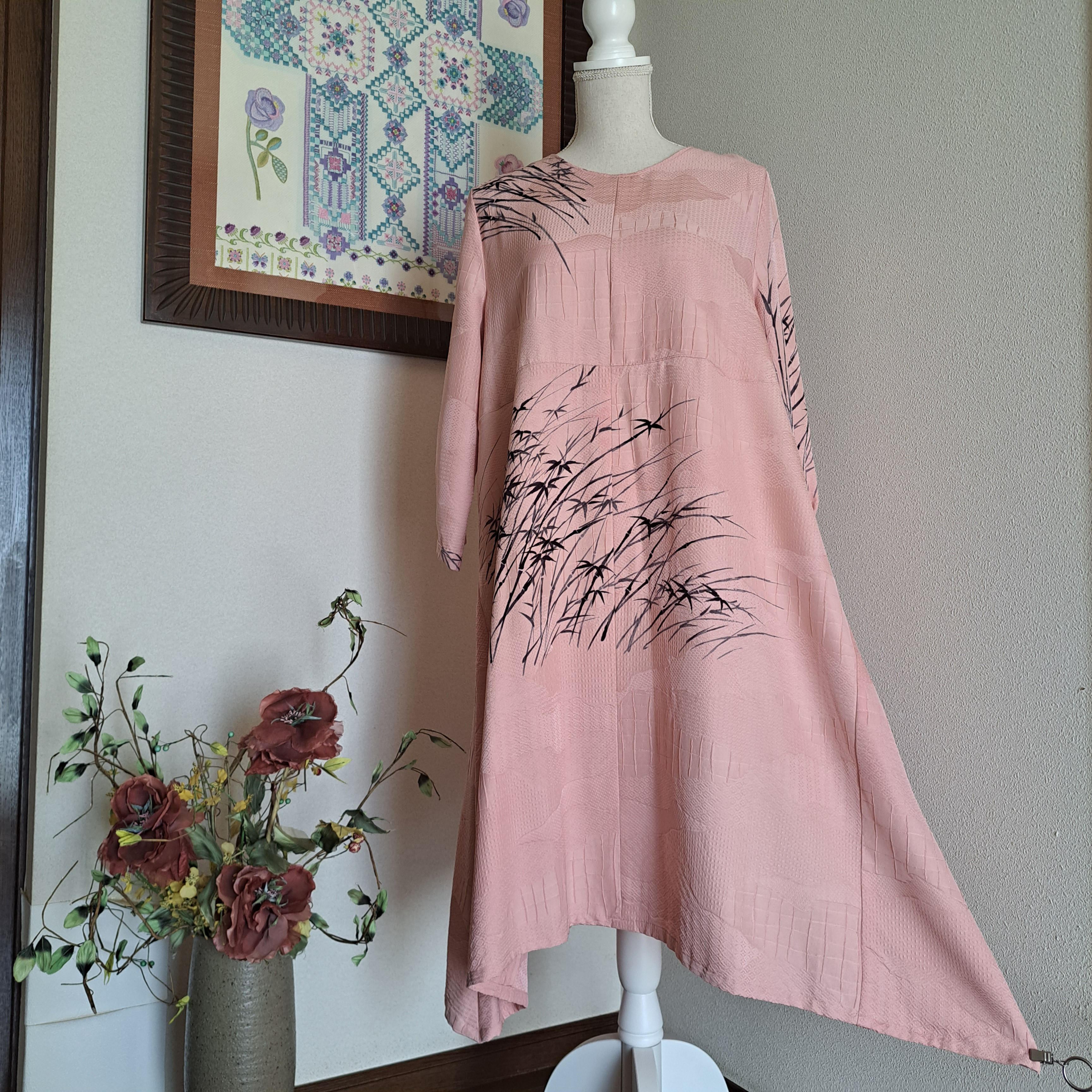 ★　着物リメイク/羽織/ハイウエスト　フレアラインワンピース/ハンドメイド ★