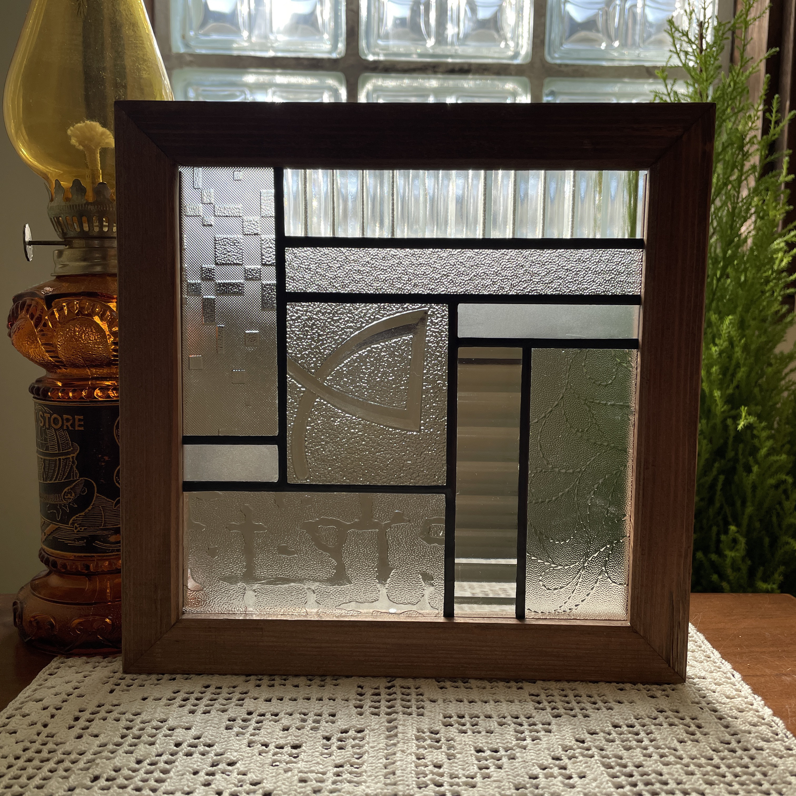 ステンドグラス　パネル　昭和レトロ　クリア