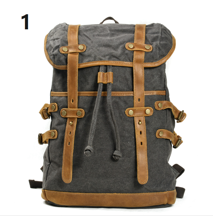 アウトドア レザーX 帆布・キャンバスリュックバッグ 肩掛けバッグ 男女兼用 カジュアル 通勤 通学
