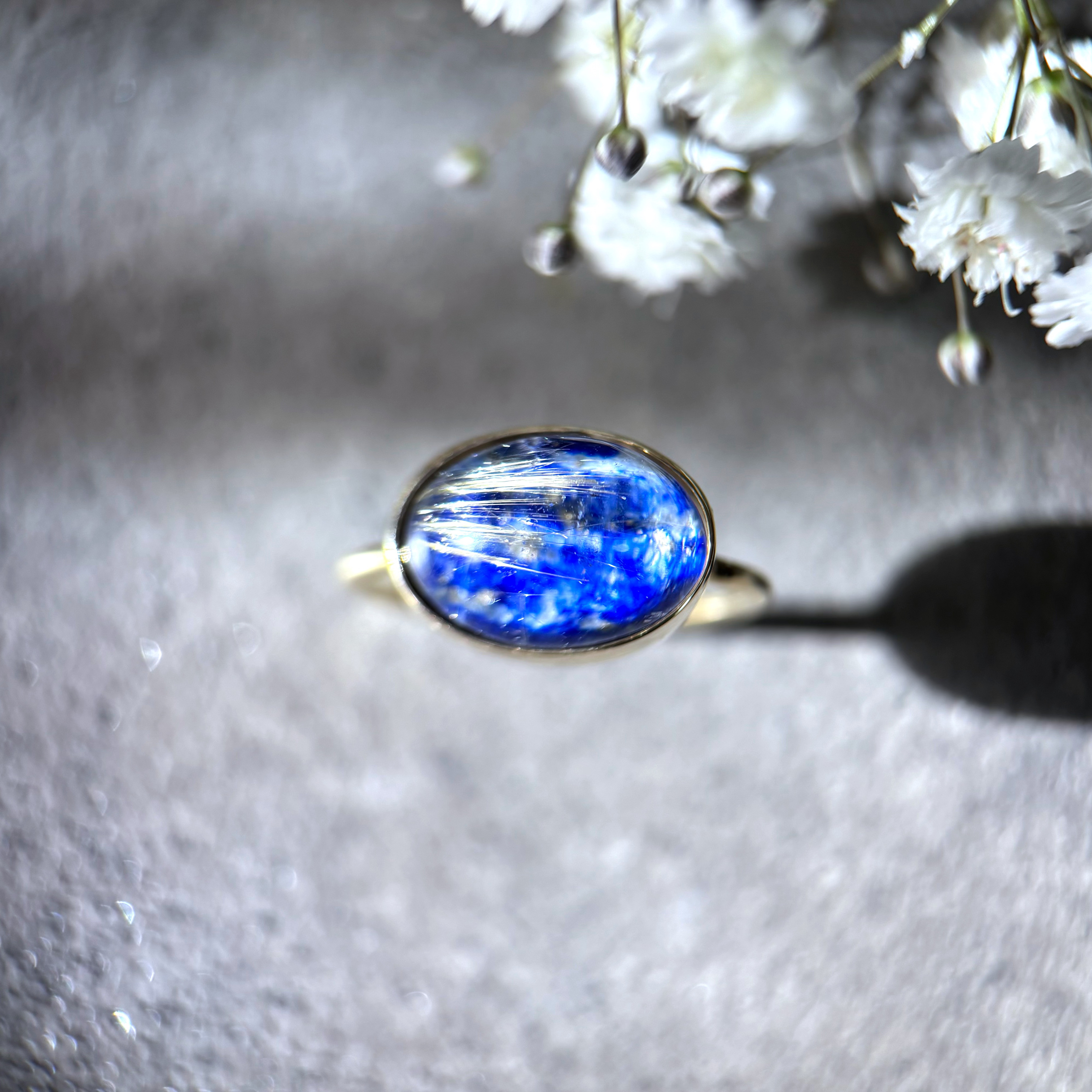 【受注制作】ラピスラズリ×ルチルクォーツのダブレットストーンリング（真鍮・silver950）