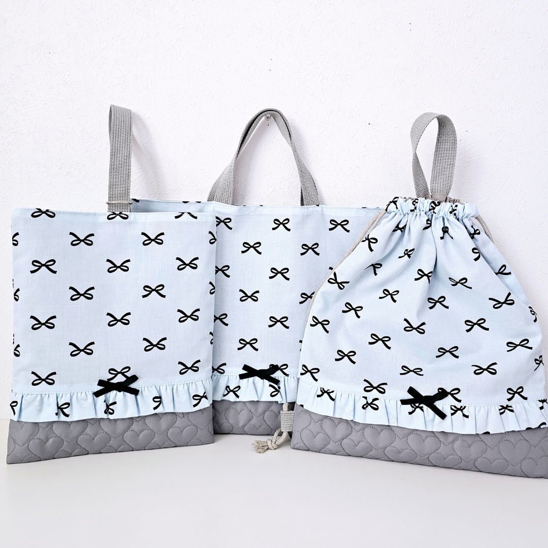 送料無料★入学・入園3点セット★バレエコア　リボン柄★レッスンバッグ・上履き入れ・ナップサック