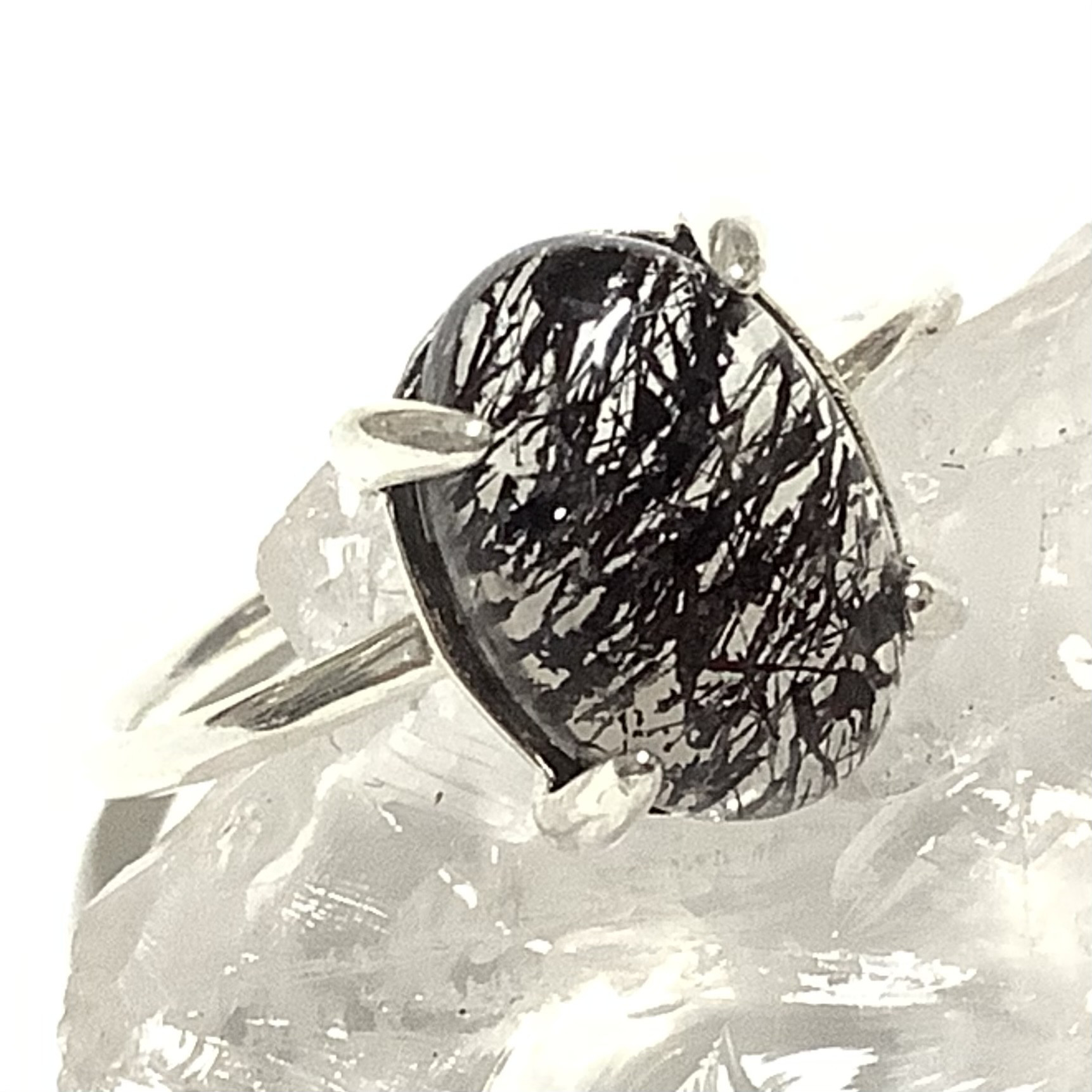 激レア☆一点物 ヒーリングストーン 天然石 ブラックスーパーセブン(セイクリッドセブン) シルバーリング (９号〜)