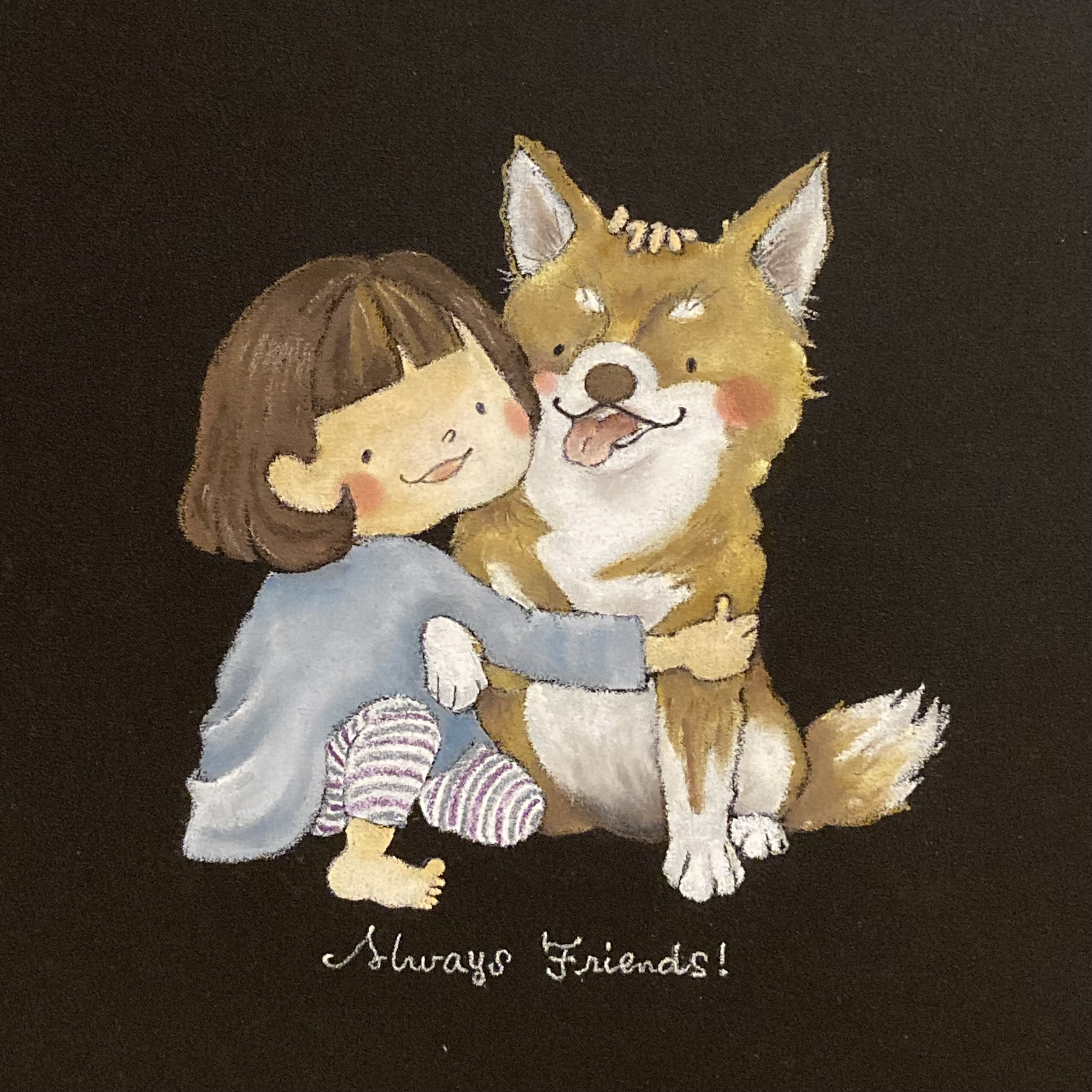 大好きなわんちゃんとの写真をイラストに！選べるメッセージ（オリジナル可）A4  ペットイラスト【チョークアート原画】