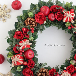 ・クリスマスリース ローズ ギフトボックス レッド＜アーティフィシャルフラワー＞30センチ 2枚目の画像