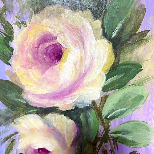 原画・ 手描き A4額付アクリル絵画『うすい光のなかで』薔薇・バラ・ばら・花の絵 原画・ 手描き・A4額付 Rosa ancienne『うすい光のなかで』 アクリル画