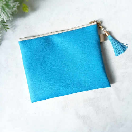 インド刺繍リボンと合成皮革のフラットポーチ＊16cm＊Vol.2 ポーチ
