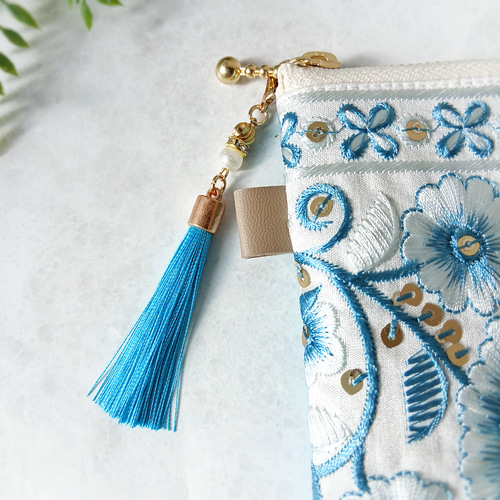 インド刺繍リボンと合成皮革のフラットポーチ＊16cm＊Vol.2 ポーチ