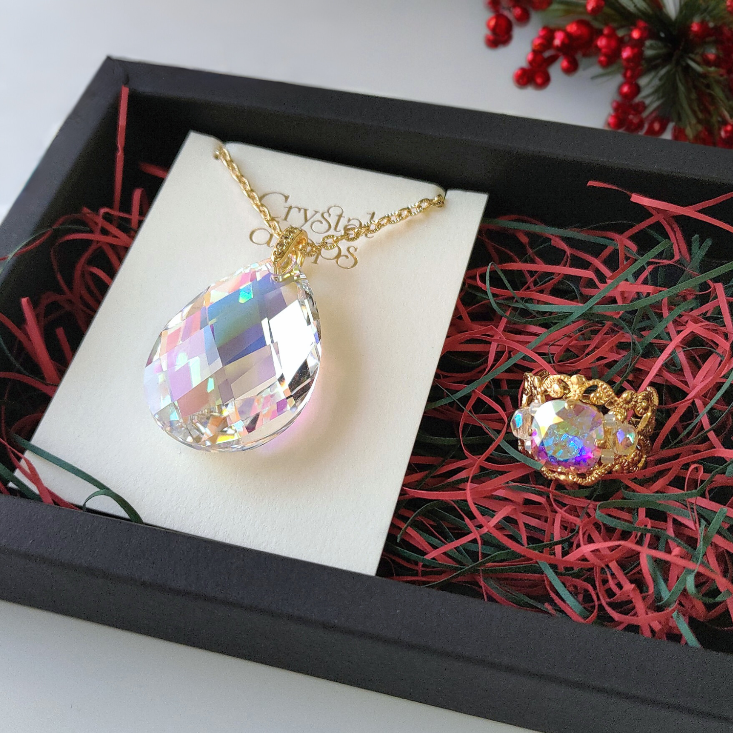 特別セット・超大粒オーロラPRECIOSAしずく&クリスタルリング｜クリスマス コフレ プレゼント ギフト キラキラ