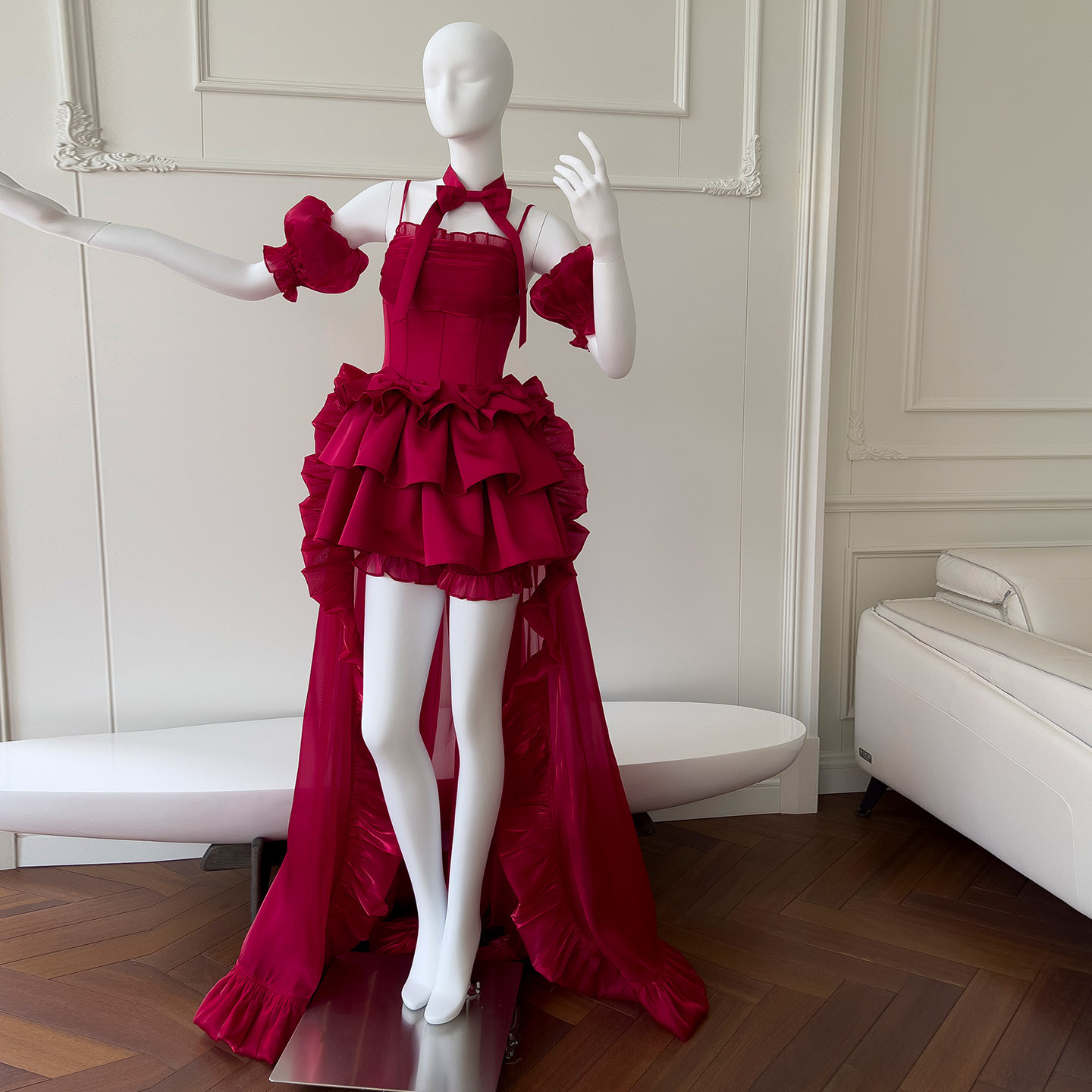 赤 ロリータ 高級感 ウェディングドレス パーティー リボン フリル 綺麗 上品 韓国風 二次会 69413