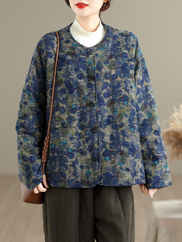 レディース 中綿ジャケット プリント レトロ ゆったり 防寒 カジュアル アウター