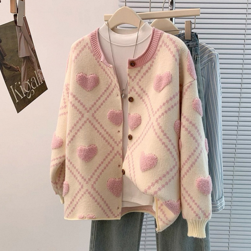 カーディガン、ニット、ジャカード、春、秋冬、防寒対策