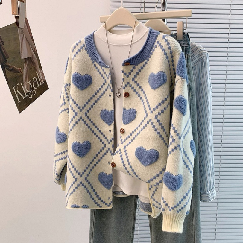 カーディガン、ニット、ジャカード、春、秋冬、防寒対策