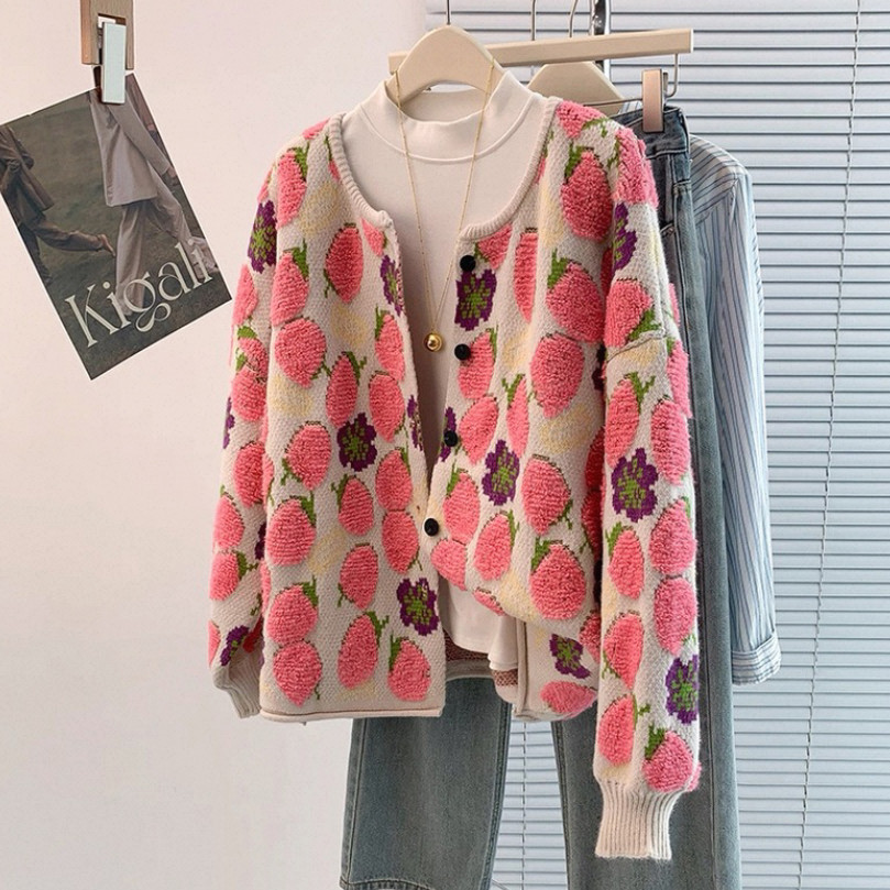 カーディガン、ニット、ジャカード、春、秋冬、防寒対策 5,593円