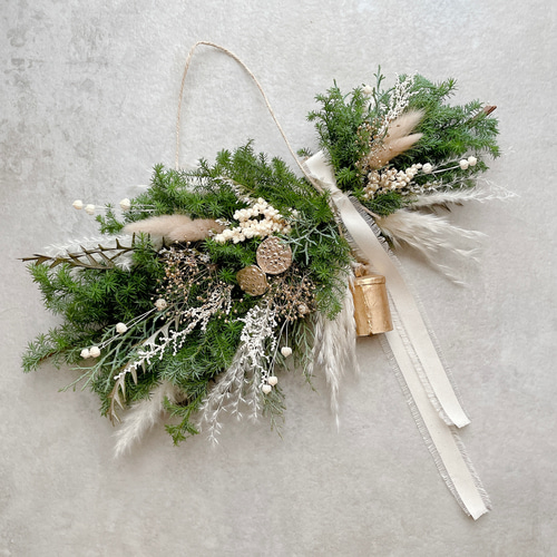 クリスマス 横向きスワッグ 針葉樹 ドライフラワー 横長スワッグ