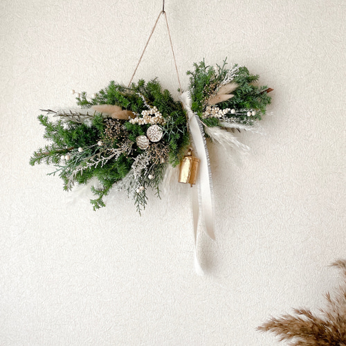 madoka　横長スワッグ ドライフラワー　リース クリスマス 横向きスワッグ 針葉樹 ドライフラワー 横長スワッグ