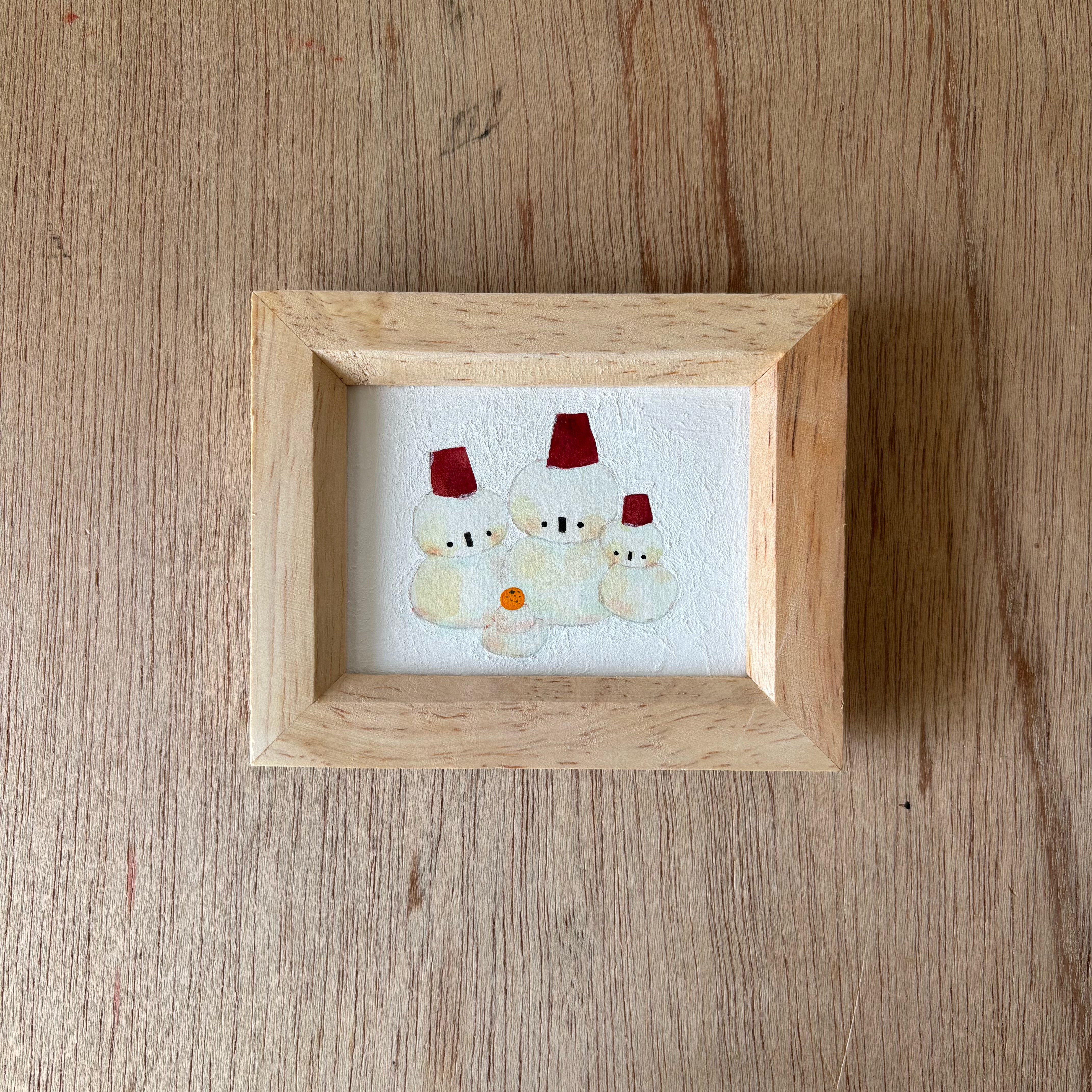 「雪だるまと鏡餅」ミニ額　原画