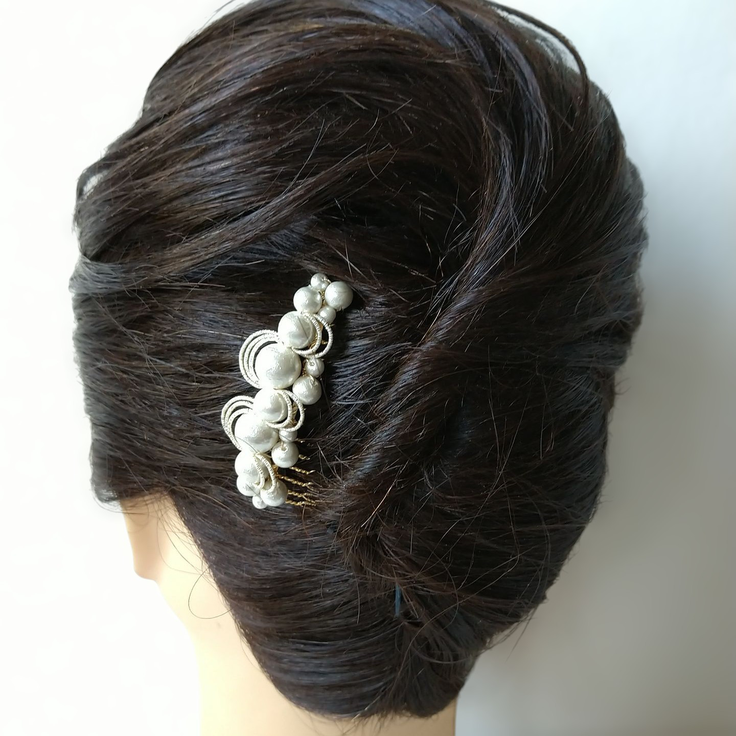 水引 ヘアコーム15本足1点 髪飾り 月明かり コットンパール 白 キスカ  黒留袖 七五三 結婚式 卒業式 かんざし