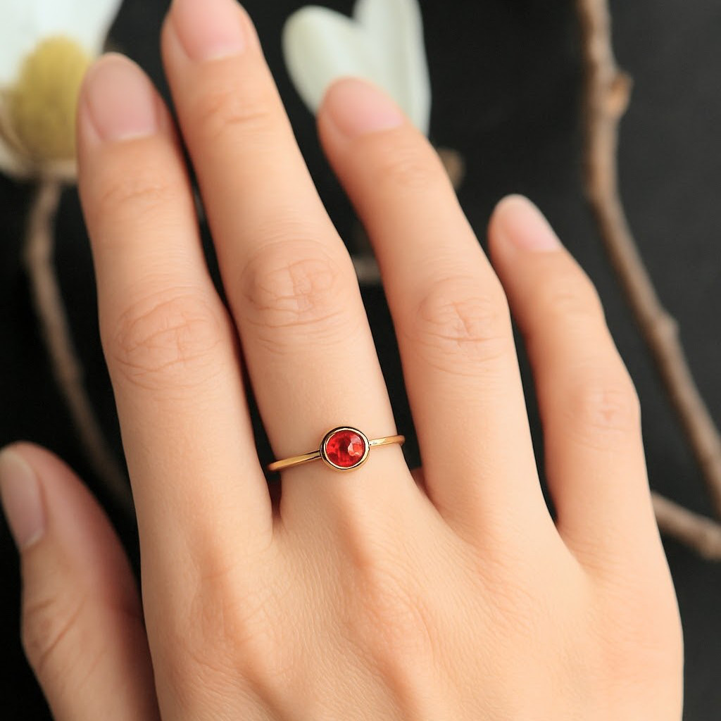 14kgfモザンピーク産ガーネットベゼルリング 9号−17号 1月誕生石