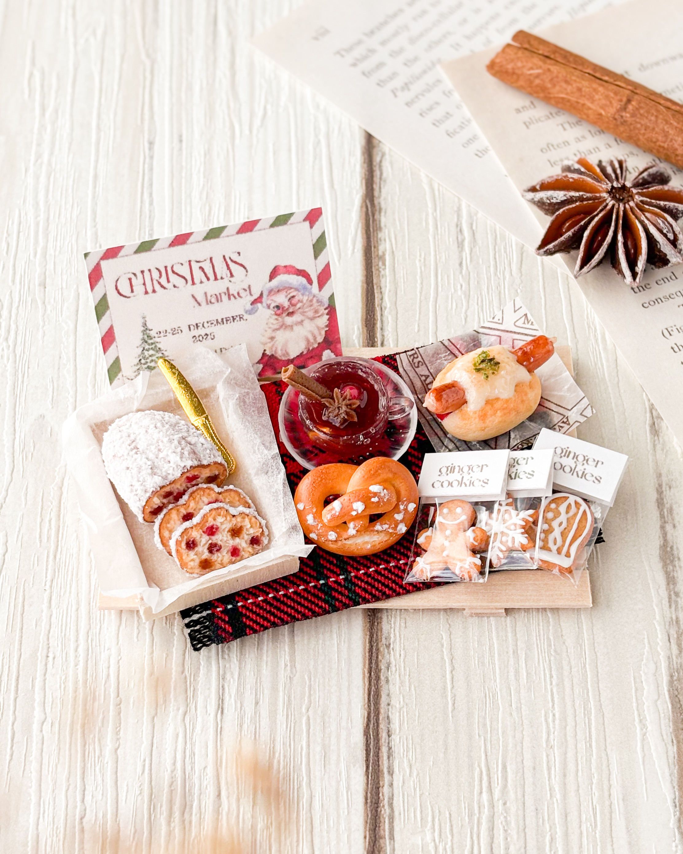 ミニチュア　クリスマスマーケットセット |  シュトーレン・ホットワイン・チーズドッグ・クッキー / インテリア