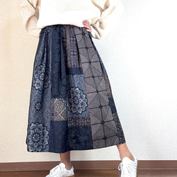 好評につき裏地を変更で再販】アンティーク大島紬の巻スカート 青