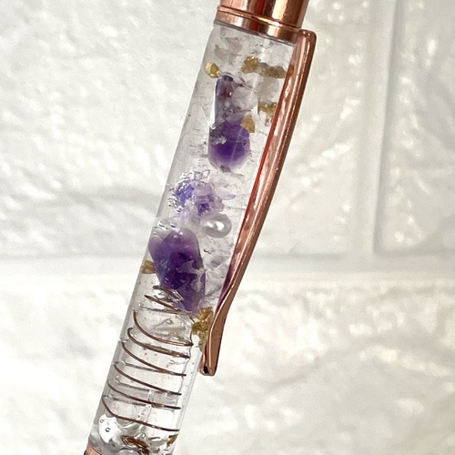 ✨送料無料✨天然石アメジスト✨オルゴナイトボールペン✨替芯付き